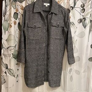 C by One Black & White Tweed Shirt Jacket 100% wool